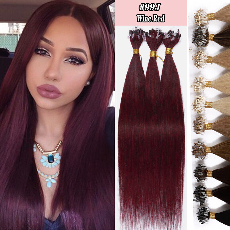 Micro Ring Hair Extensions - Remy Human Hair, Straight, Multiple Lengths & Colors