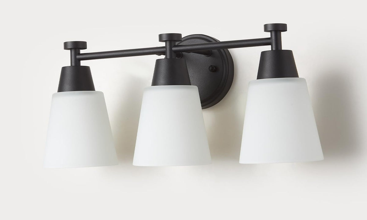 Modern Matte Black 3-Light Bathroom Vanity Light with Frosted Glass