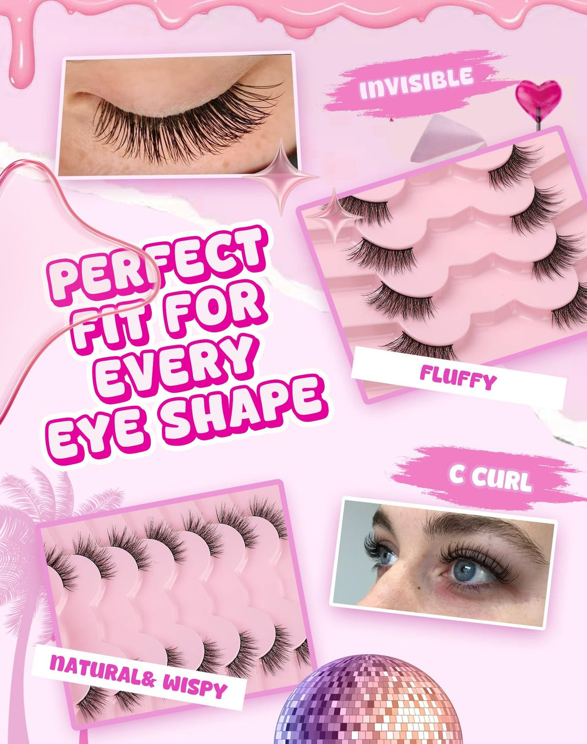 False Eyelashes Cat Eye Wispy End Natural Look Reusable 7 Pair Pack