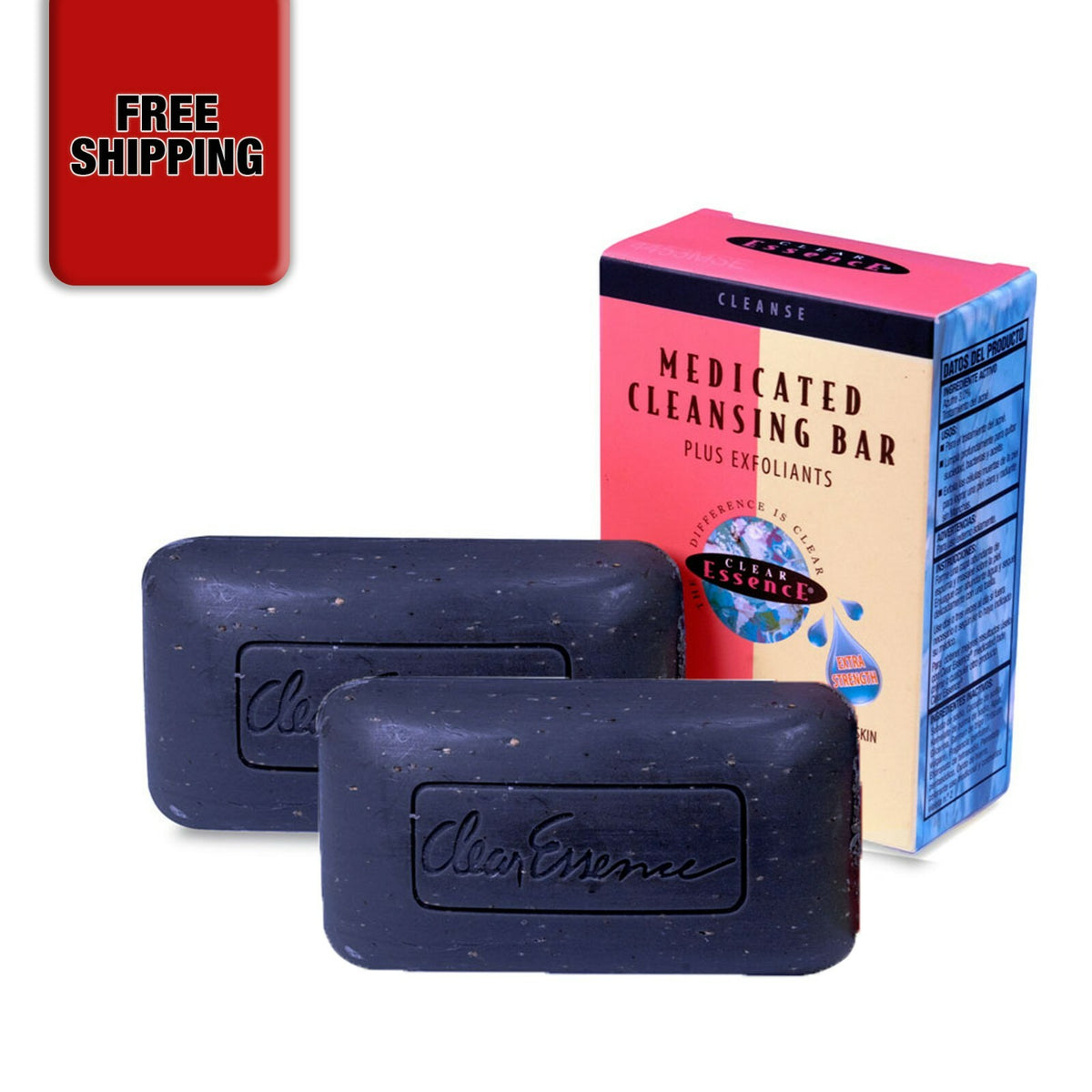Medicated Cleansing Bar with Exfoliants - Clear Essence Black Soap 4.7 oz Pack of 2
