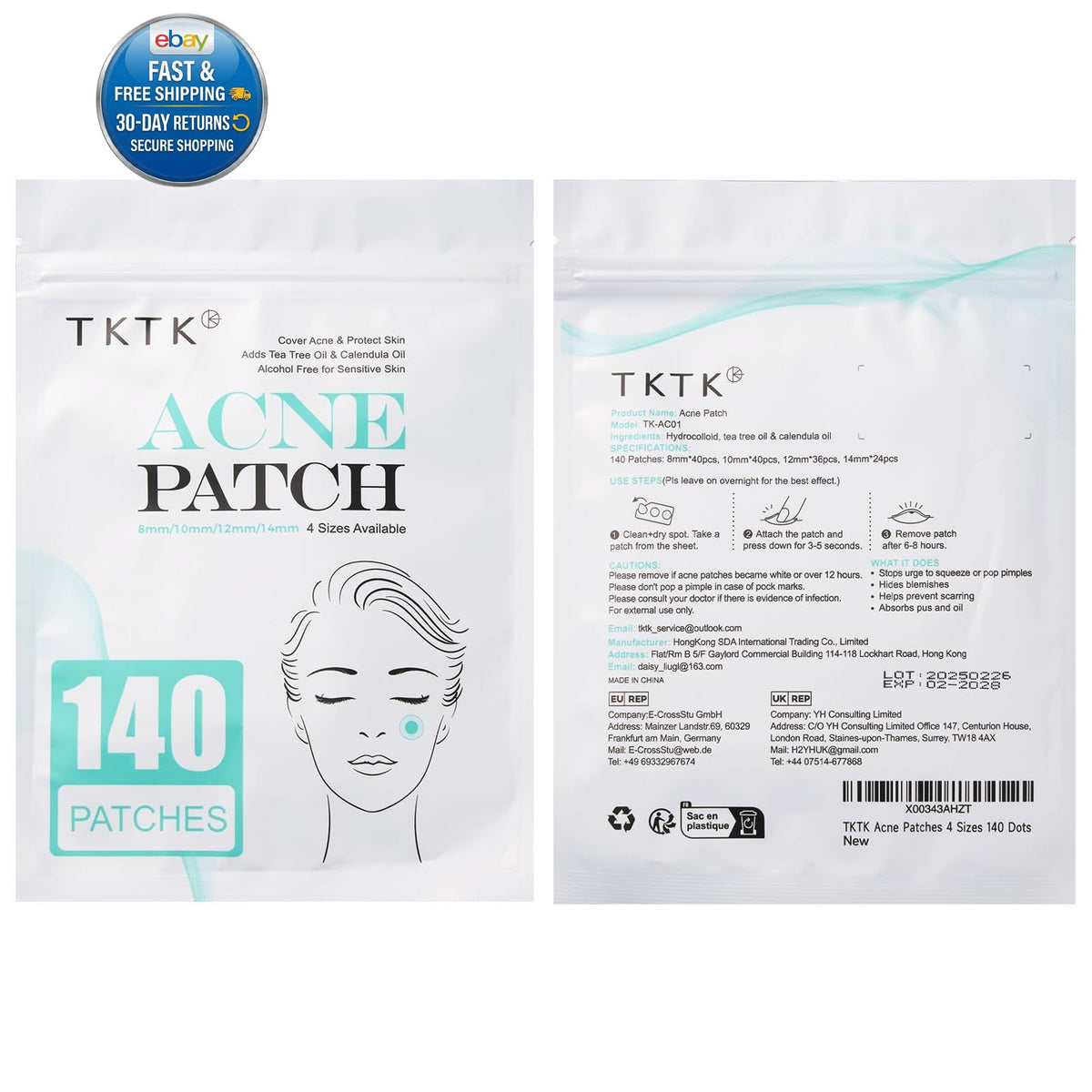 Pimple Patch Acne Patches Set - 4 Sizes, 140 Hydrocolloid Clear Invisible