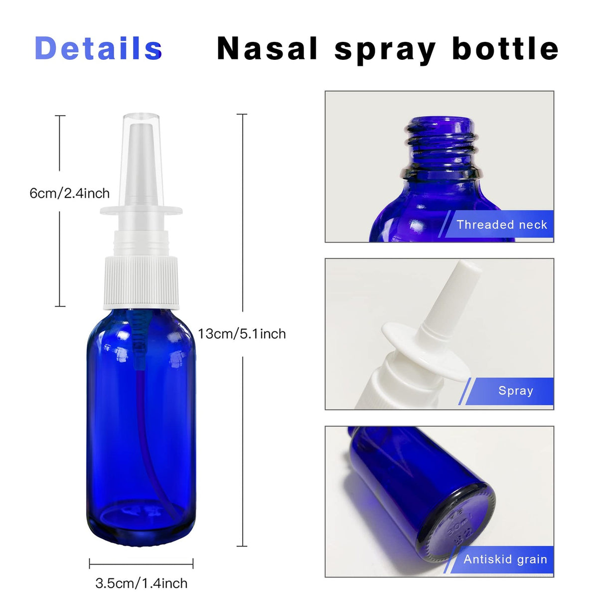 Refillable Glass Nasal Spray Bottles Set - 1oz (30ml) with Pump & Labels