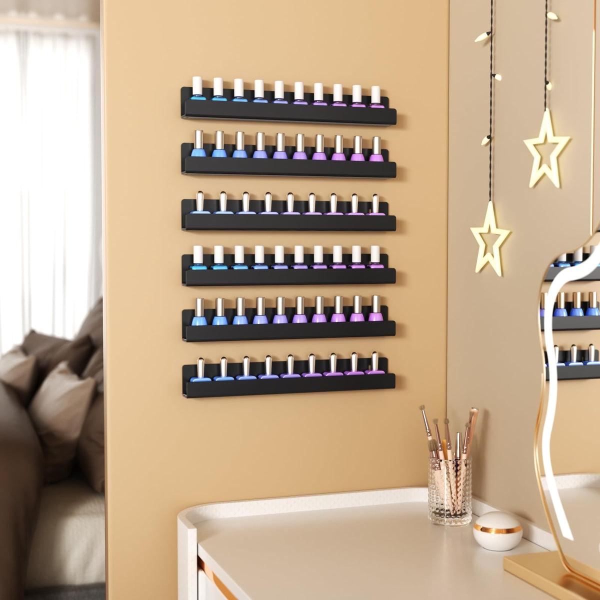 6 Pack Wall Mounted Nail Polish Racks Acrylic Display Shelves Organizer
