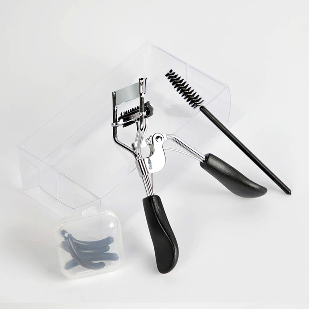 Eyelash Curler with Brush and Refill Pads - Professional Carbon Steel Makeup Tool