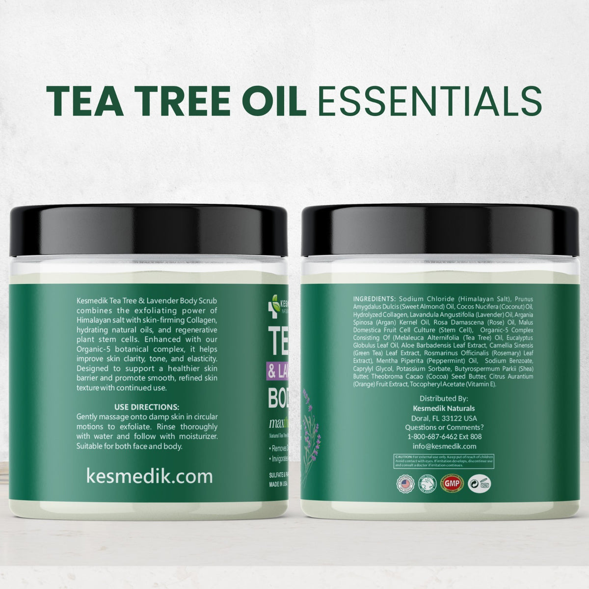 KESMEDIK Tea Tree Body Foot Scrub Himalayan Salt Exfoliating, Stem
