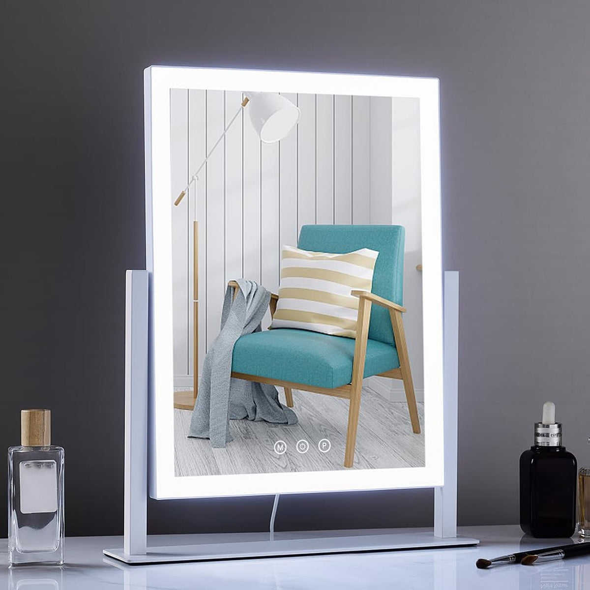 Lighted Makeup Mirror with 17.3x13 Inch Full-Face LED Vanity Mirror, 3 Color Modes & 5X Magnification