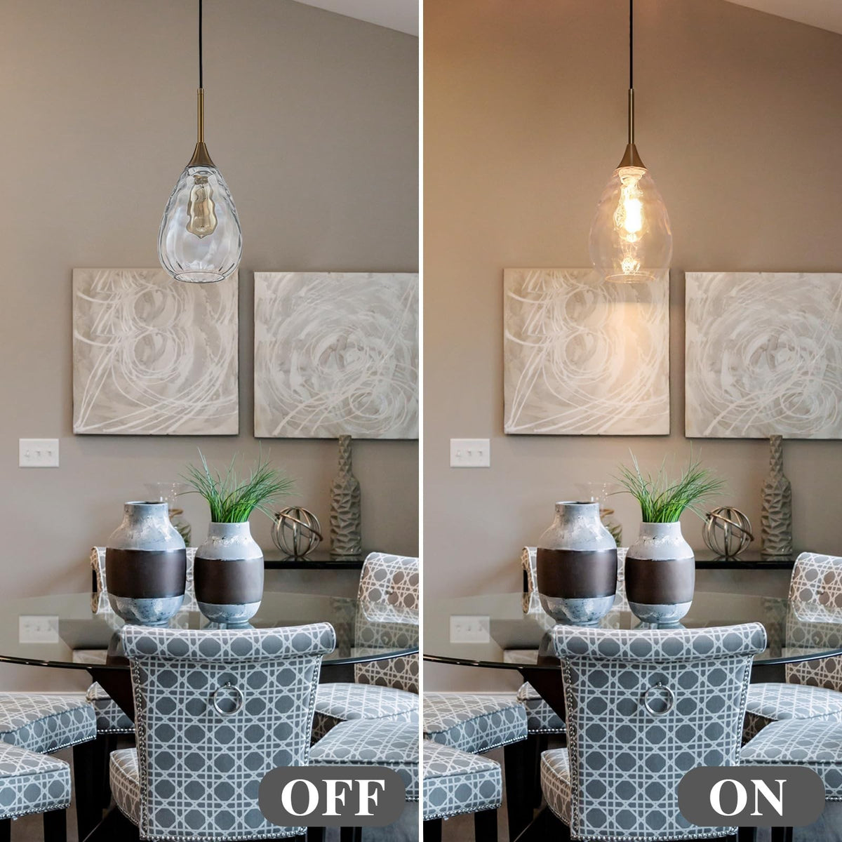 6.3-Inch Gold Glass Pendant Light with Ripple Shade, Adjustable Modern Farmhouse Lighting