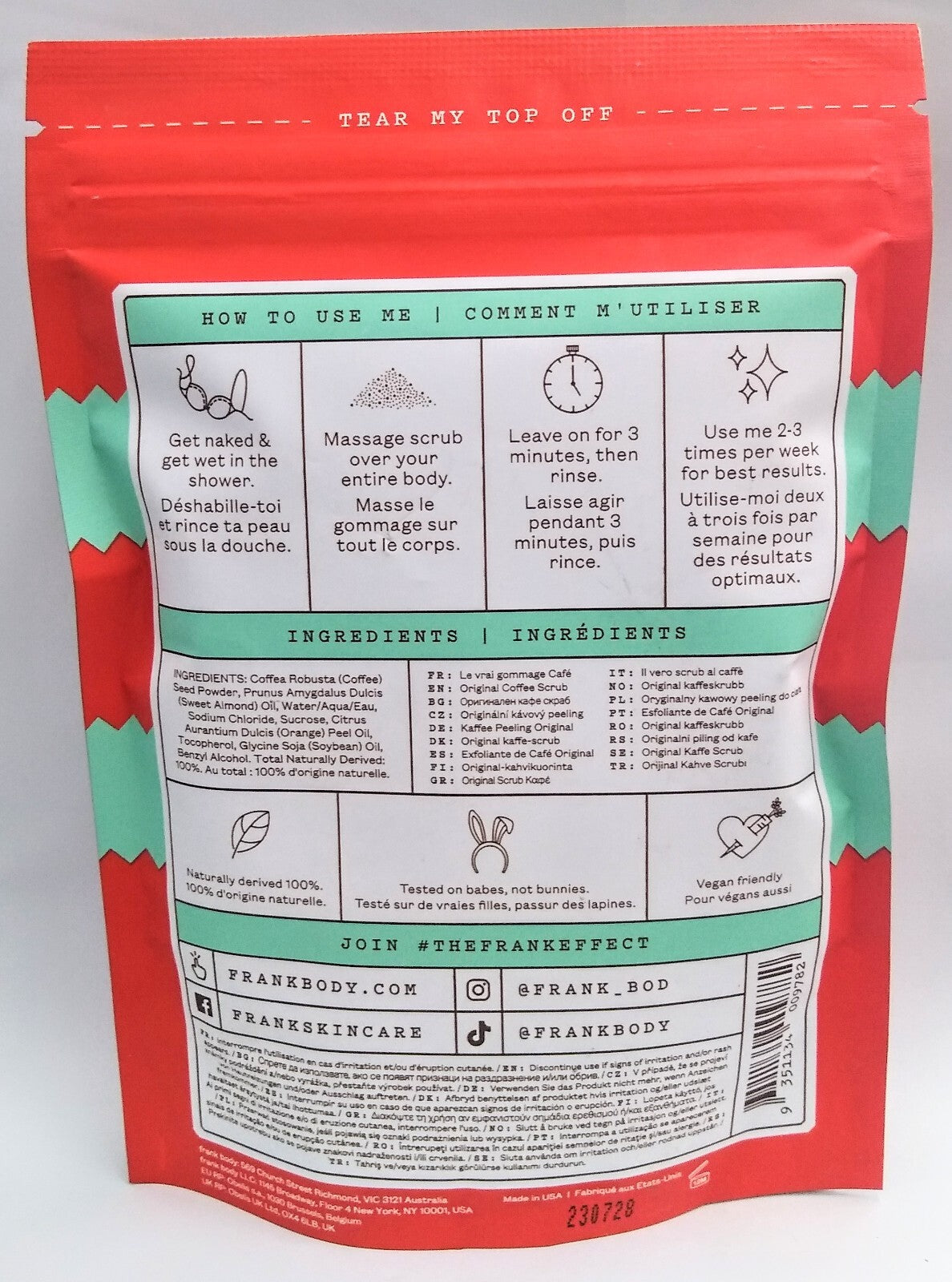 Frank Body Coffee Scrub Limited Edition Ugly Christmas Sweater 3.5oz