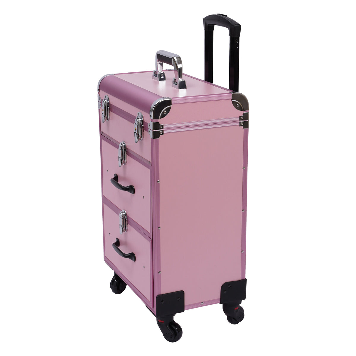 Rolling Makeup Train Case with Drawers - Professional Cosmetic Storage Organizer