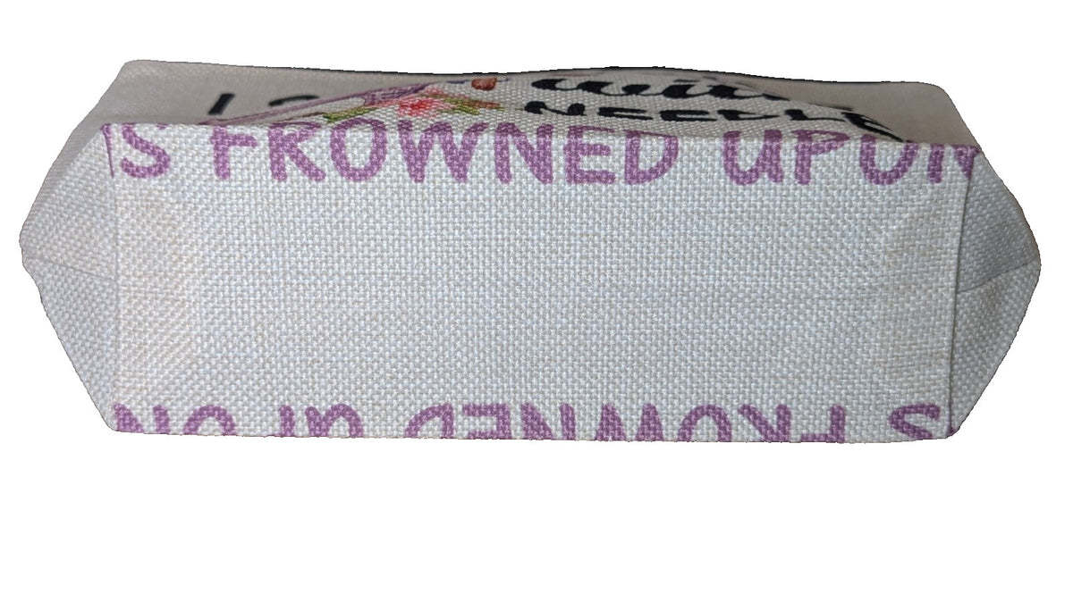 Sewing Makeup Bag with Needle Quote - Canvas Travel Organizer