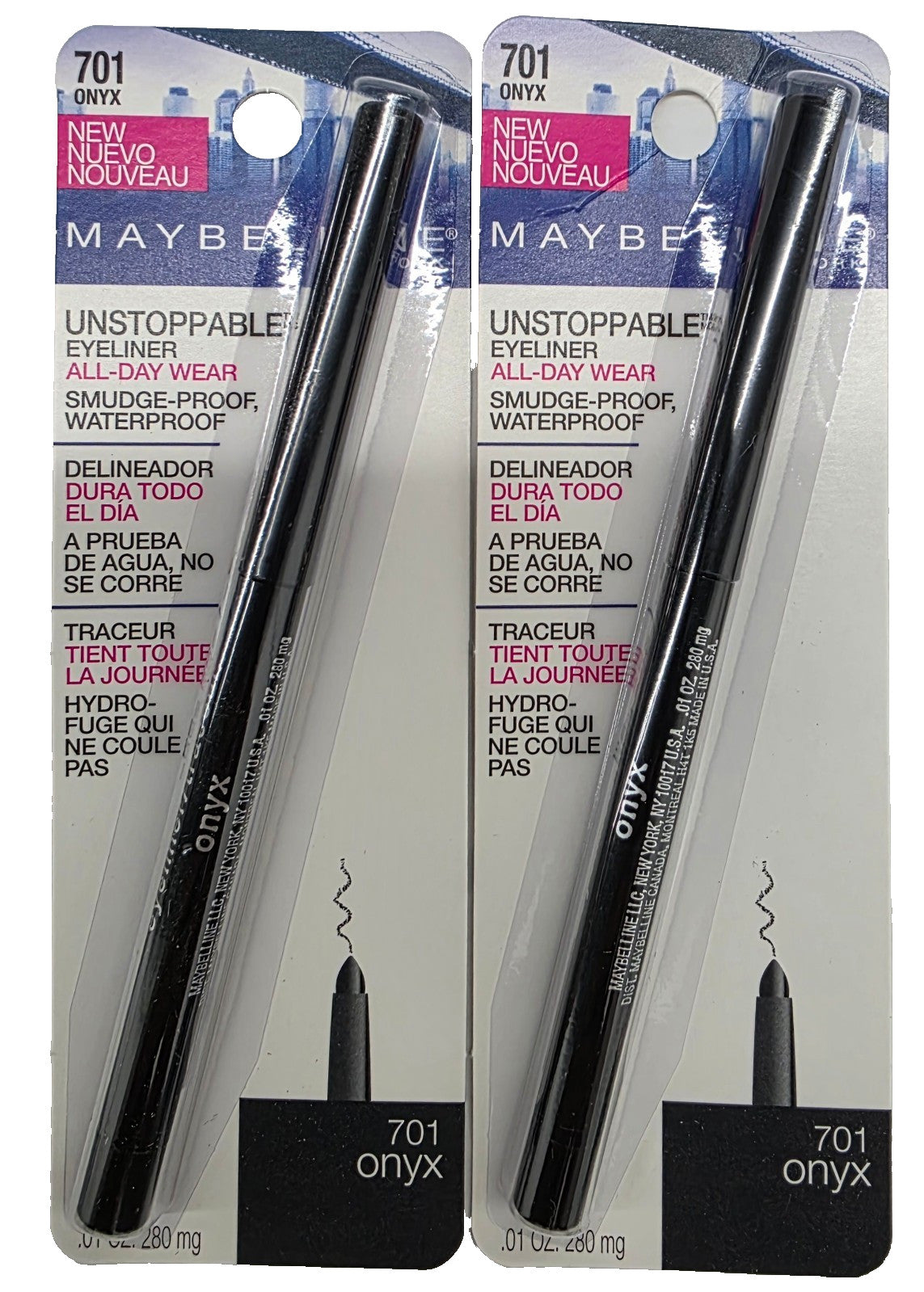 Maybelline Unstoppable Waterproof Eyeliner Set - All Day Wear, Onyx 2 Pack