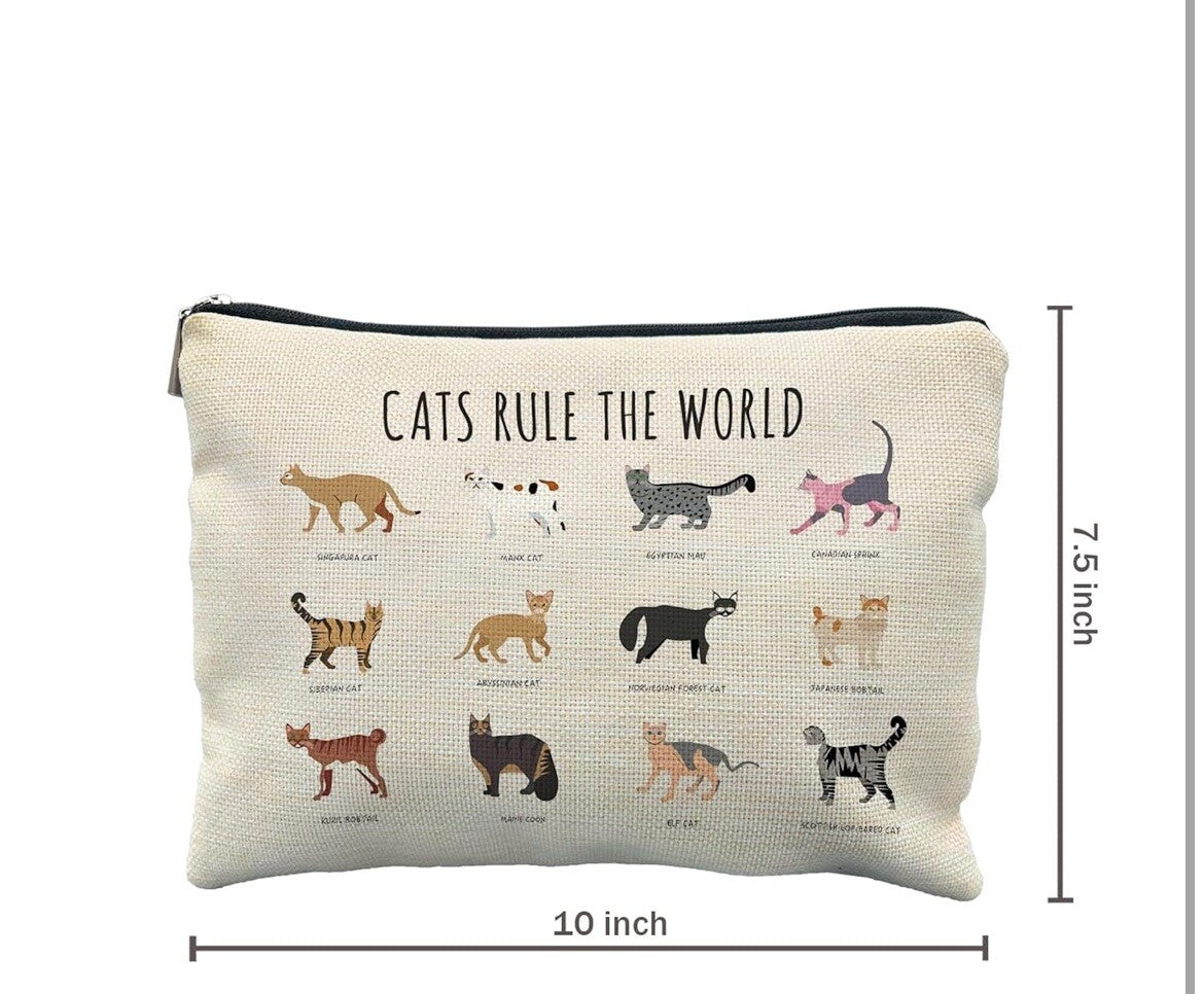 Cats Rule The World Makeup Zipper Pouch Travel Bag – Cosmetic & Toiletry Organizer