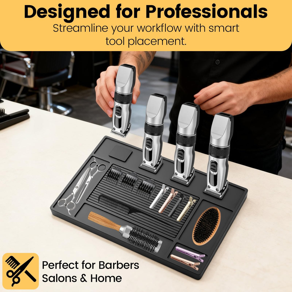 Magnetic Barber Mat for Clippers and Tools - 17.7 x 11.8 Inch, Black