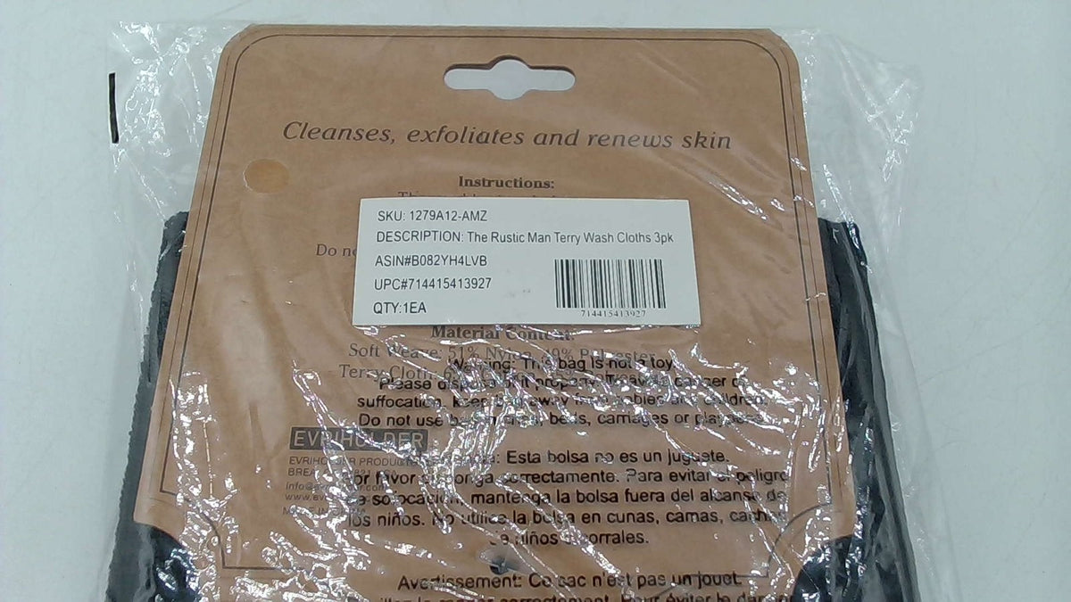 Dual-Sided Black Terry Wash Cloths for Face and Body - Exfoliating & Cleansing
