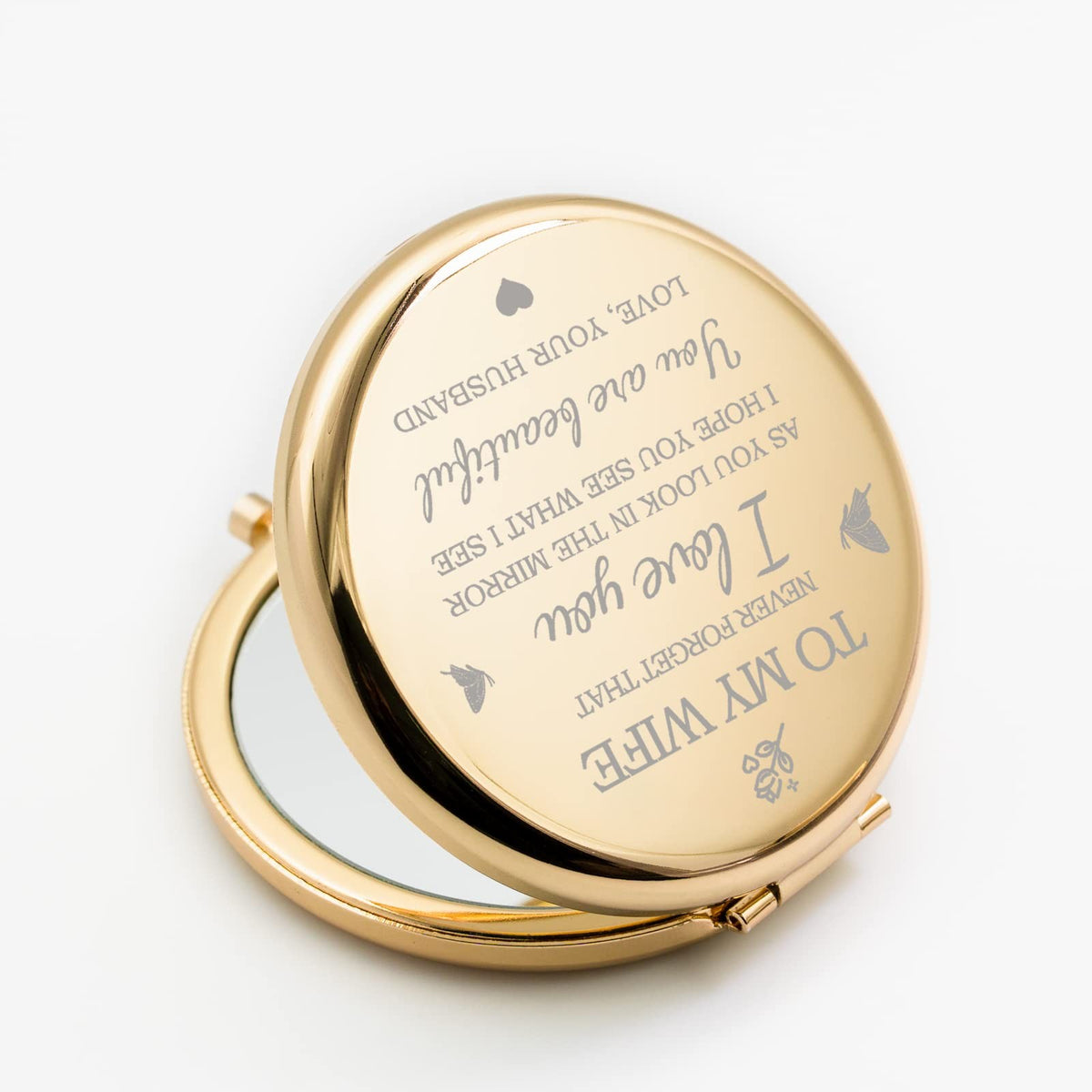 Personalized Compact Makeup Mirror for Wife - Engraved Double-Sided Travel Mirror