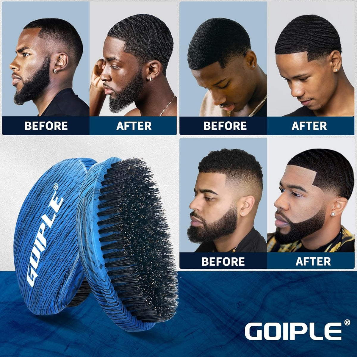 Medium Hard Curved Wave Beard & Hair Brush for Men - 360 Degree Styling