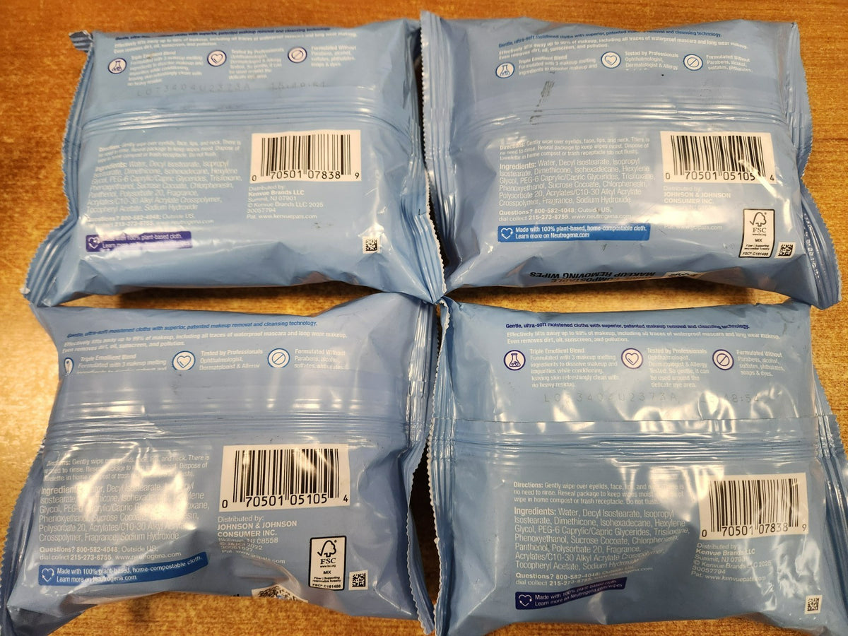 Neutrogena Makeup Remover Wipes 4-Pack - Ultra-Soft, Hypoallergenic, Waterproof Makeup Remover Towelettes