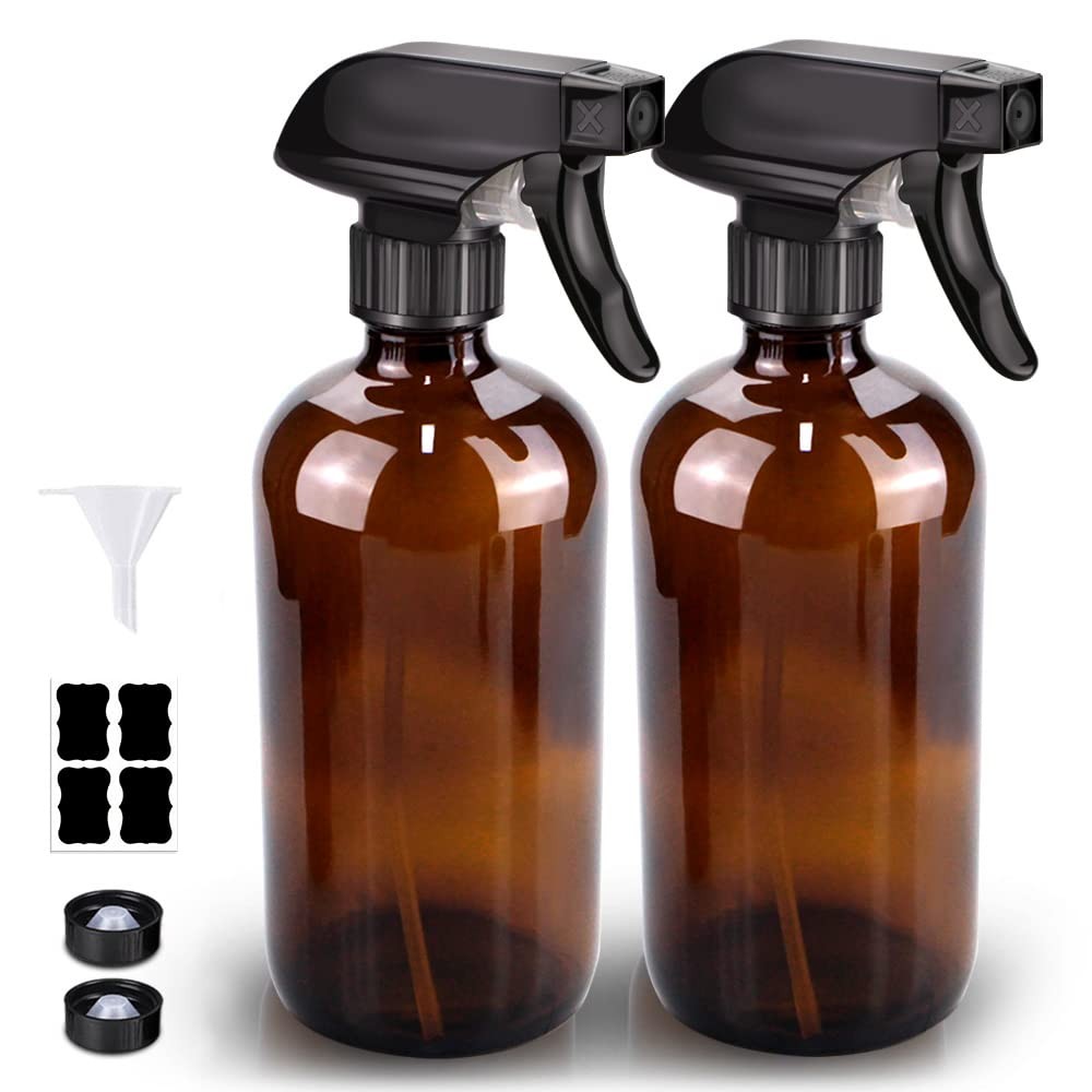 16Oz Amber Glass Spray Bottles Set for Plants & Cleaning Refillable Eco-Friendly