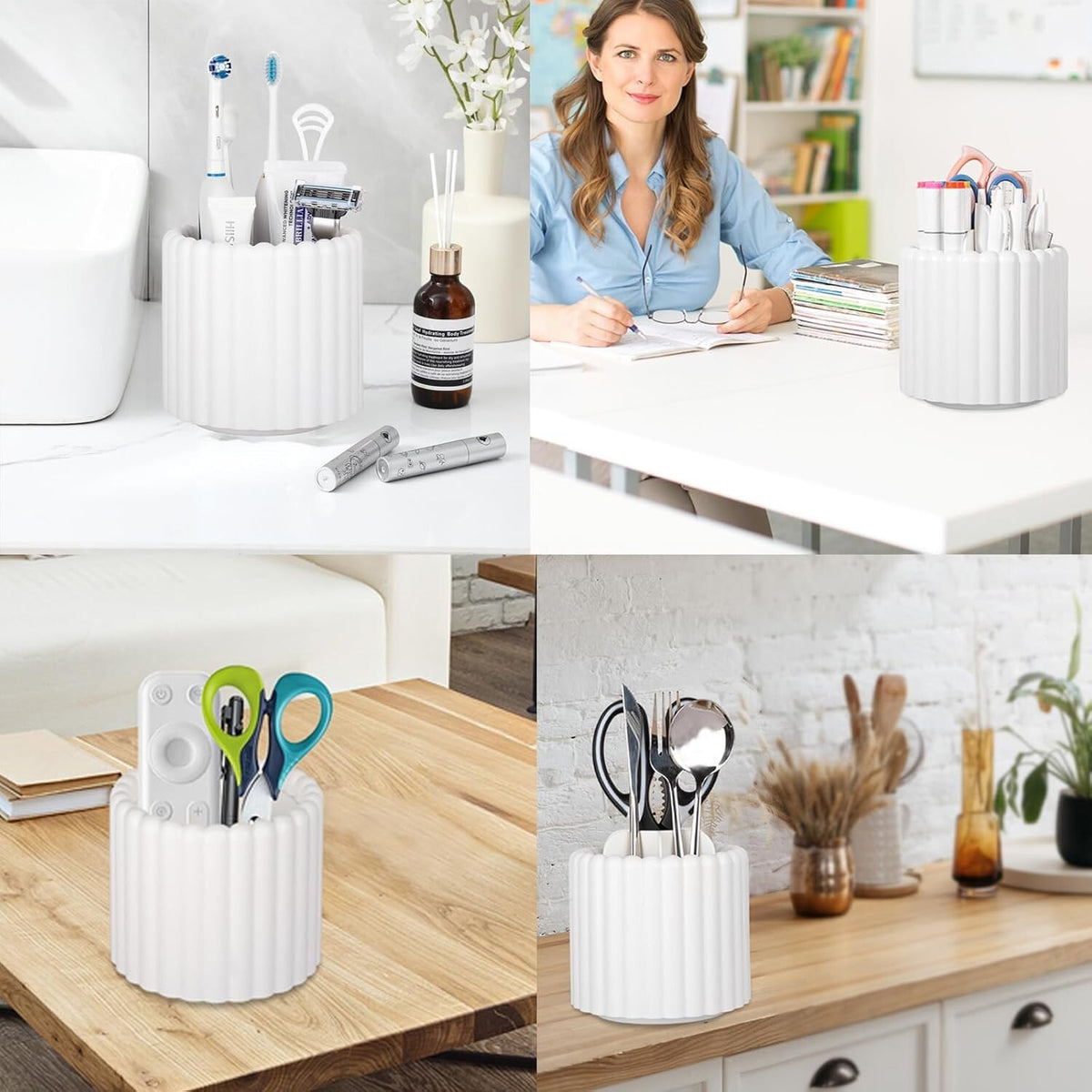 Rotating Makeup Brush Holder with 7 Slots - Removable Organizer for Vanity