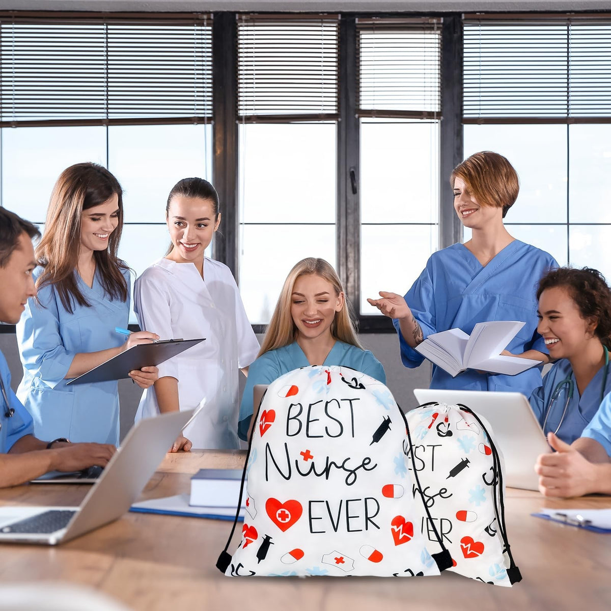 24 Pack Nurse Appreciation Gift Drawstring Backpacks for Nurse's Day & Week