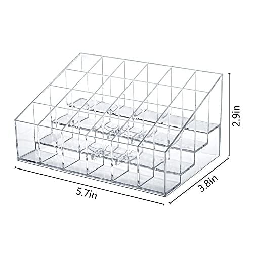 Acrylic Lipstick Holder Makeup Organizer with 24 Slots - Transparent