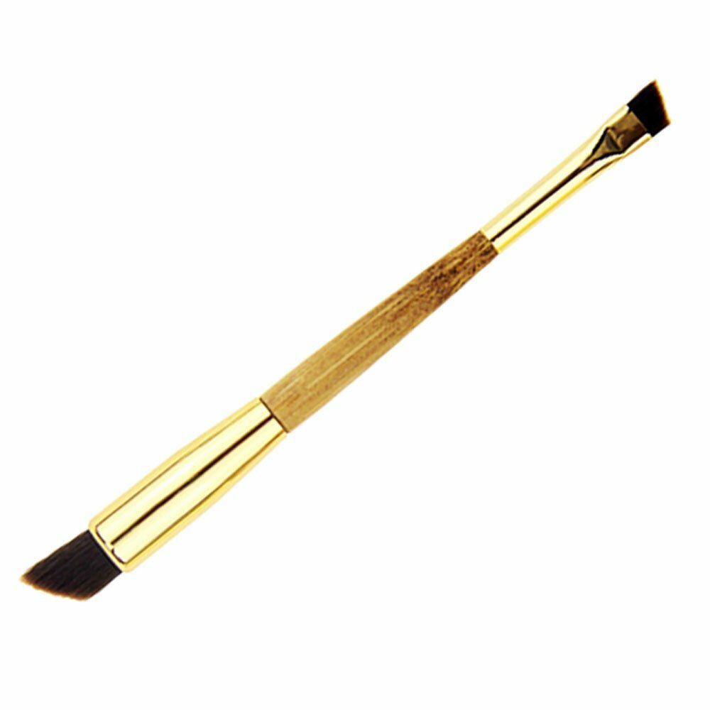 Dual-End Angled Eyebrow and Eye Makeup Brush Set - Soft Nylon Bristles, Wooden Handle