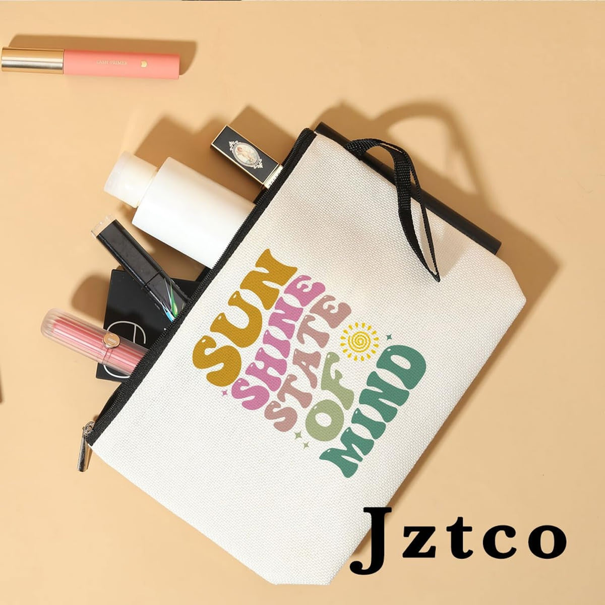 Travel Cosmetic Bag with Inspirational Quote - Beach & Makeup Organizer