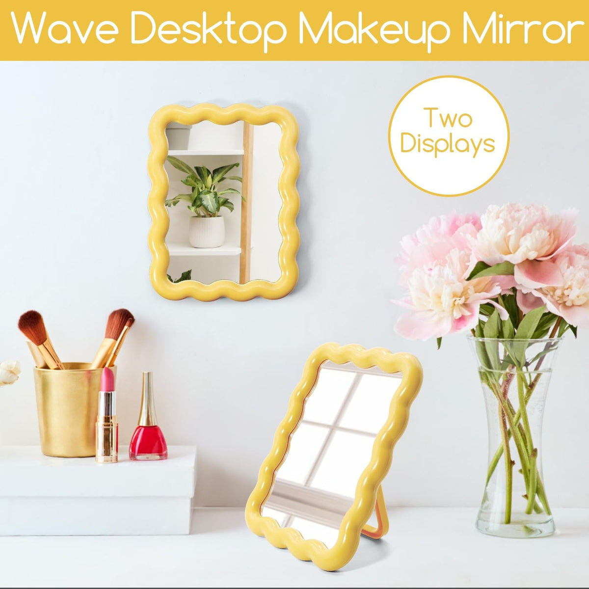 Wave-Shaped Tabletop Makeup Mirror - Portable Folding Vanity for Women & Girls