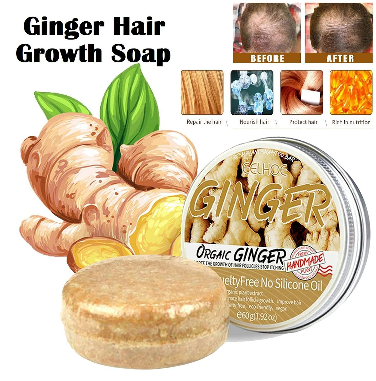 Natural Hair Growth & Darkening Shampoo Bar for Hair Repair & Scalp Care