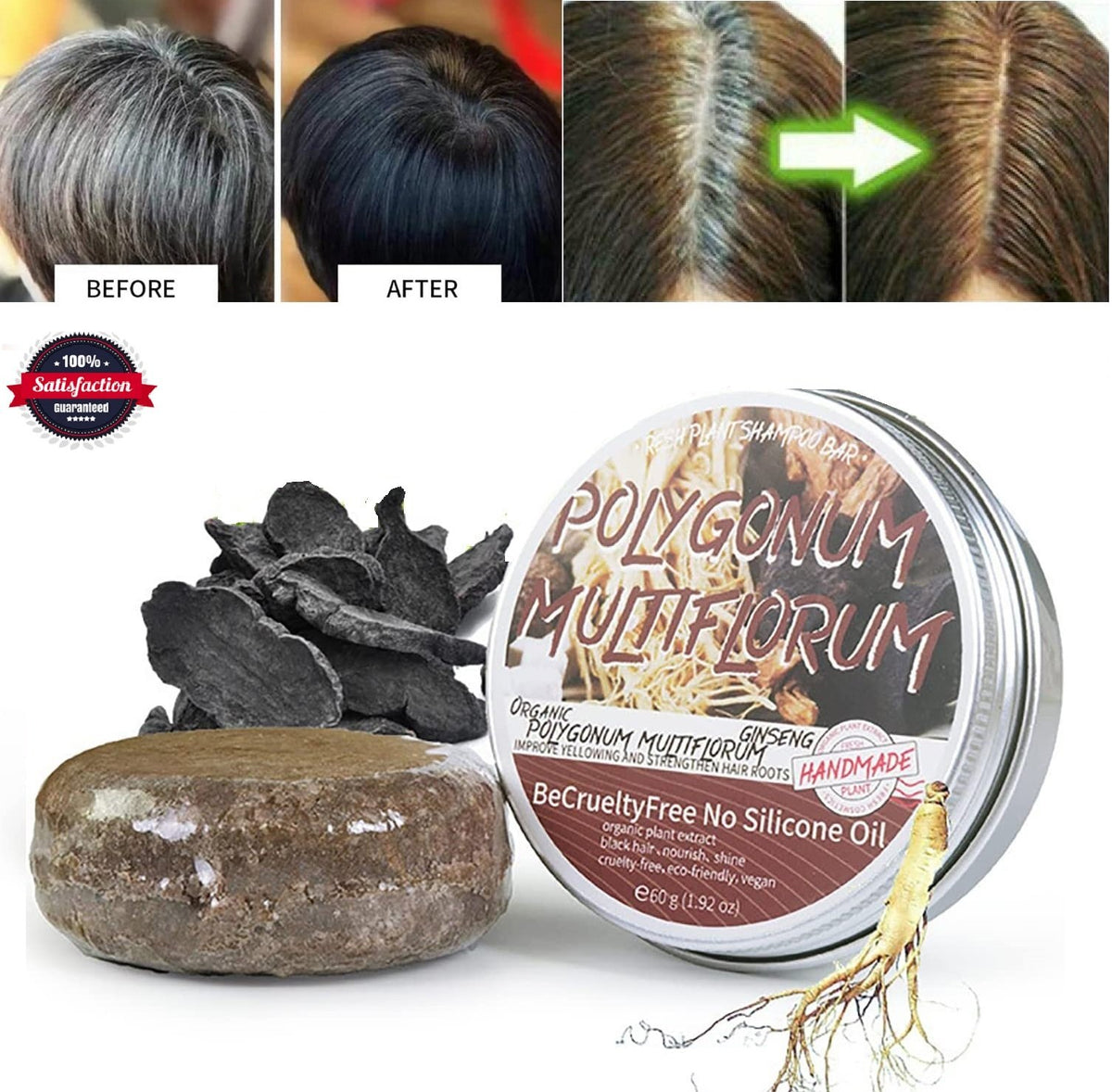 Natural Hair Growth & Darkening Shampoo Bar for Hair Repair & Scalp Care