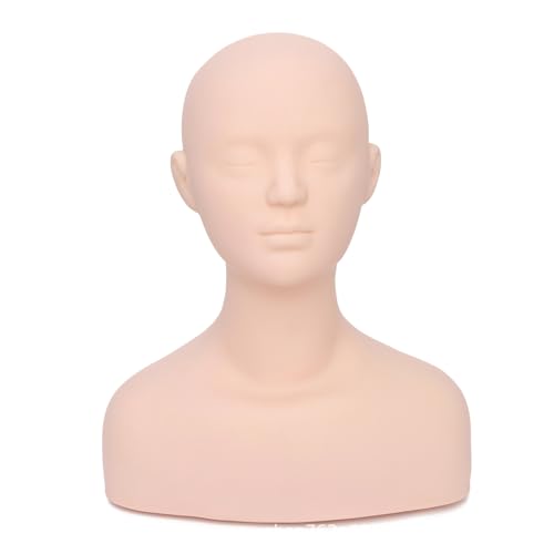 Esthetics Mannequin Head with Shoulders, Large Multi Function PVC Manikin Head Soft Cosmetology Simulation Training Mannequin Head Model for Facials Massage Makeup Practice Wigs Hat Display