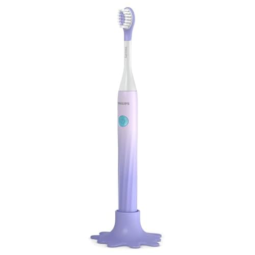 Philips Sonicare, Battery Toothbrush, for Kids Age 3+, with SmarTimer and QuadPacer for Thorough Clean, Lightweight and Colorful Handle, Quick Start Guide, Purple, Model HY1130/01