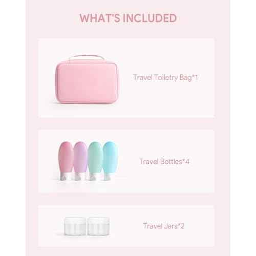 Toiletry bag for women with travel size containers set, hanging toiletry bag for full Size toiletries, Skincare, Shampoo, Makeup Cosmetic Bag Travel Organizer, Water-resistant toiletry bag