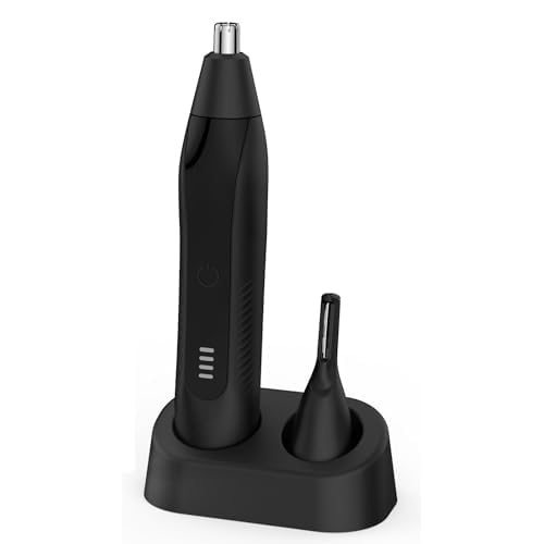 Ear and Nose Hair Trimmer for Men Women, Eyebrow and Facial Hair Trimmer with Powerful Motor and Dual-Edge Blades Rechargeable Painless 2 in 1 Metal Trimming Tool (Black)