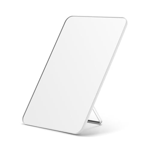 OMIRO Makeup Mirror for Desk, 10 x 7 inches Table Mirror with Adjustable Stand and Hanging Hole for Shaving and Travelling, White