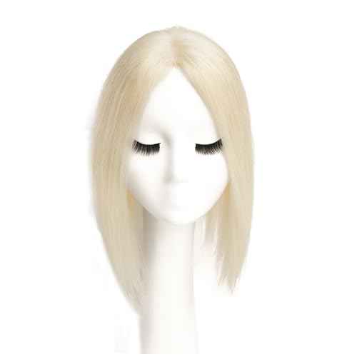 viviaBella Human Hair Hand-tied Swiss Lace Base Toppers Natural Looking no Bangs,Clip in Real Human Hair Toupee for Women with Thinning Hair Big Coverage 12 Inch Hairpieces (Light Blonde 60#)