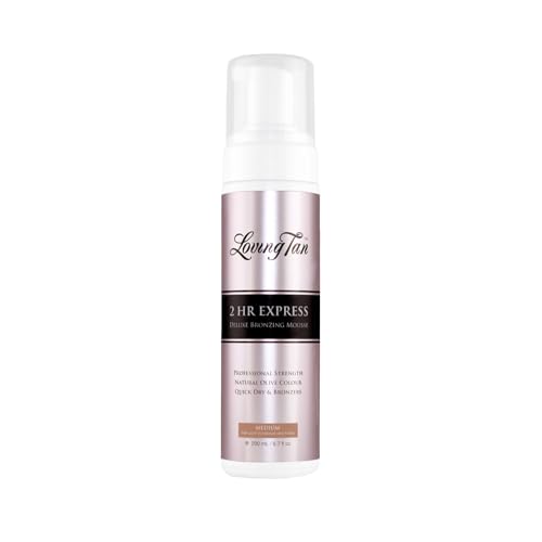 Loving Tan 2 HR Express Self Tanning Mousse, Medium - Streak Free, Natural, Professional Quality - 5+ Sunless Self Tanner Applications per Bottle, Cruelty Free, Naturally Derived DHA - 6.7 FL Oz