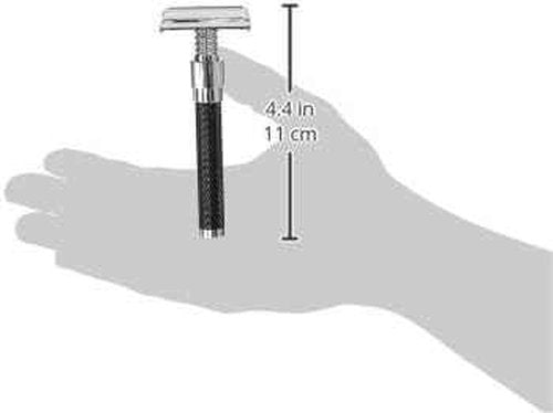 Parker 92R Graphite Gray, Long Handle Heavyweight Butterfly Open Double Edge Safety Razor for Men, 5 Parker Premium Platinum Double Edge Razor Blades Included