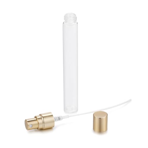 20Pcs 10ml Empty Clear Glass Mist Spray Bottle Refillable Mini Perfume Atomizer Travel Sample Bottle with Golden Aluminized Nozzle Makeup Container for Perfume (10ml Gold Caps)