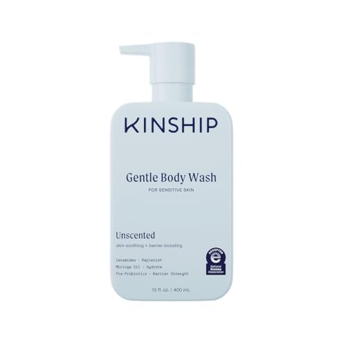 Kinship Gentle Moisturizing Body Wash for Sensitive Skin | Eczema Relief & Hydration for Dry Skin | Fragrance-Free, Unscented Body Soap, 13 oz