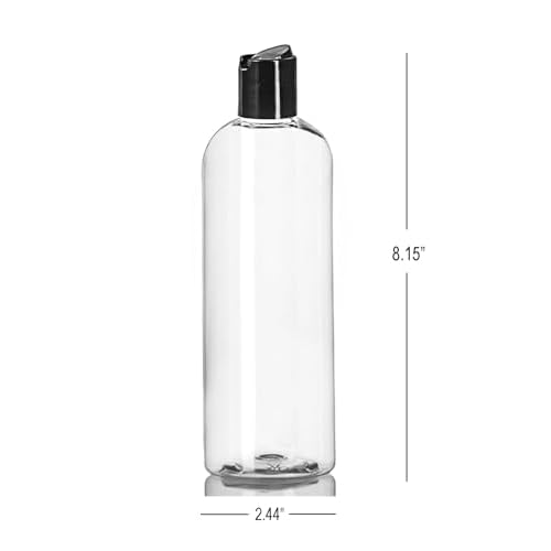 ljdeals 16 oz Clear Plastic Empty Bottles with Black Disc Top Caps, Squeezable Refillable Containers for Shampoo, Lotions, Cream and More Pack of 2, BPA Free, Made in USA