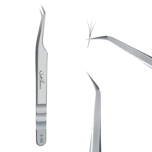 High Precision Lash Tweezers for Individual and Volume Eyelash Extensions Premium Stainless Steel Curved Fiber Tip Professional Isolation Tweezer