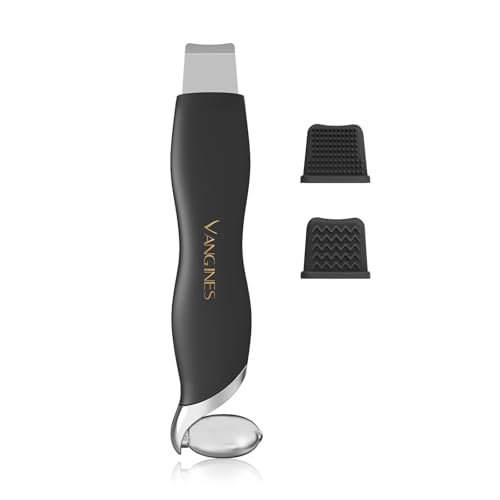 Blackhead Scraper Tool & Skin Scrubber Face Spatula for Blackhead Removal, Pore Cleaning, with Cooling Ice Roller & 2 Silicone Brush Heads (Charcoal Black)