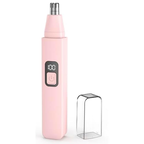 Nose Hair Trimmer Rechargeable Cordless Painless Ear Eyebrow Trimming Tool Dual Edge Blades Razor Easy Cleansing with LED Light for Man Woman (Pink)
