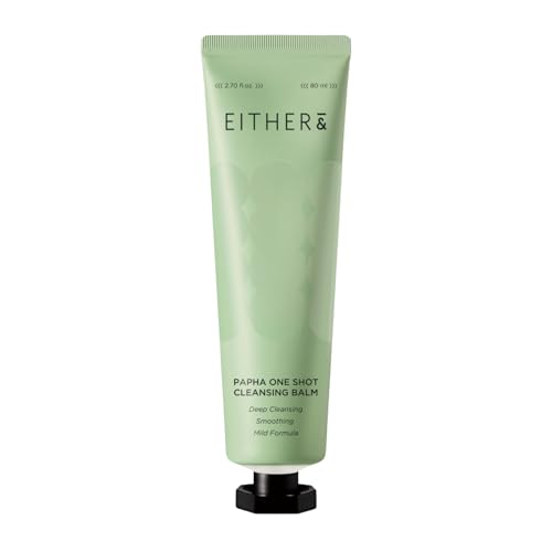 EITHER& PAPHA One Shot Cleansing Balm, Korean 2-in-1 Melting Makeup Remover & Gentle Oil-to-Milk Cleanser with Papaya Enzyme & PHA, Hydrating & Smoothing (2.70 fl. oz.)
