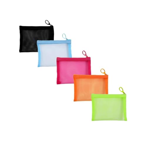 5 Pack Small Mesh Zipper Pouch Bags for Purse, Size 5" x 4" Travel Pouches for Daily Toiletries, Mini Mesh Bags with Zipper, Purse Organizer Pouches Insert (5" x 4")