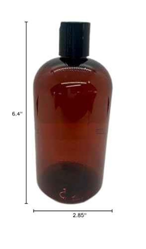 Caribbean Coastal Delights 16 oz Amber Plastic Bottle with Black Disc Cap - 2 Pack - BPA-Free and Break-Resistant - Perfect for Lotions, Creams, and Beauty Essentials