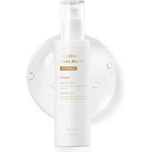 MISSHA Cell Renew Snail Mucin Vitamin C Essence Serum 3.38 Fl oz - Hydrating Korean Skincare for Glass Skin, Snail Mucin Serum for Improved Skin Texture & Complexion