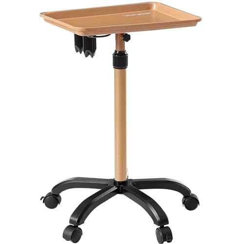 VEVOR Salon Tray Cart, 30"-43" Height Adjustable Rolling Salon Tray, Cold-Rolled Plate Tattoo Tray with 5 Wheels (2 Lockable) for SPA Barber Clinic, Gold & Black