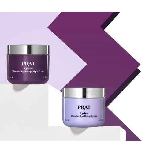 PRAI Beauty Ageless Day and Night Neck Creme Set | 1 Throat & Decolletage Day Creme and 1 Throat & Decolletage Night Creme | Skin Tightening Cream Set for Instantly Ageless Neck | 1.7 Oz Each